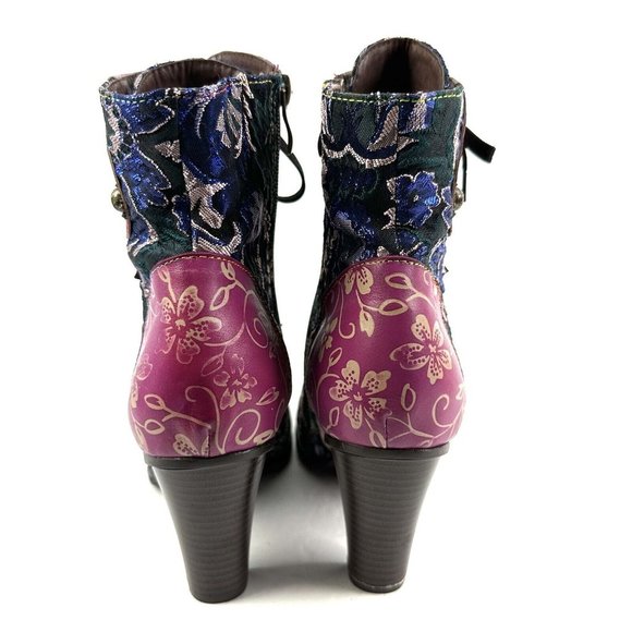 Boho Ankle Boots 42 Colorful Retro Hippie Lace Zip Up Bootie Womens Unique NEW - Picture 5 of 14